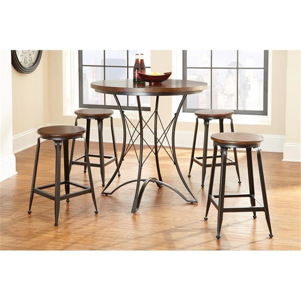 Steve Silver Co Adele 5PC Round Counter Dining Set, Includes Counter Height Table and 4 Counter Chairs, Dining Room, Kitchen, Pub, Apartment, 36" L x 36" W x 36" H, Brown