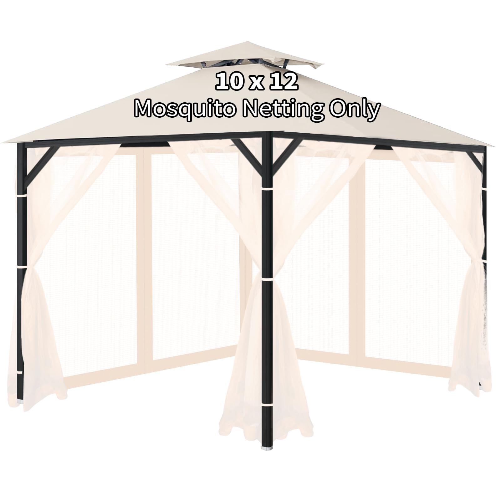 Oipunshle Gazebo Universal Replacement Mosquito Netting, 10'X12' Gazebo Netting Outdoor, 4-Panel Screen Walls For Outdoor Patio