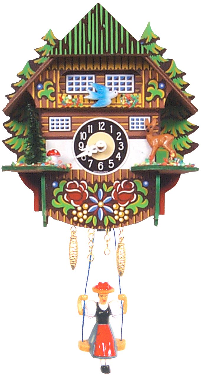 Alexander Taron 0144Sq Engstler Battery-Operated Clock-Mini Size With Music/Chimes-6.5&quot; H X 5.5&quot; W X 3.5&quot; D, Brown