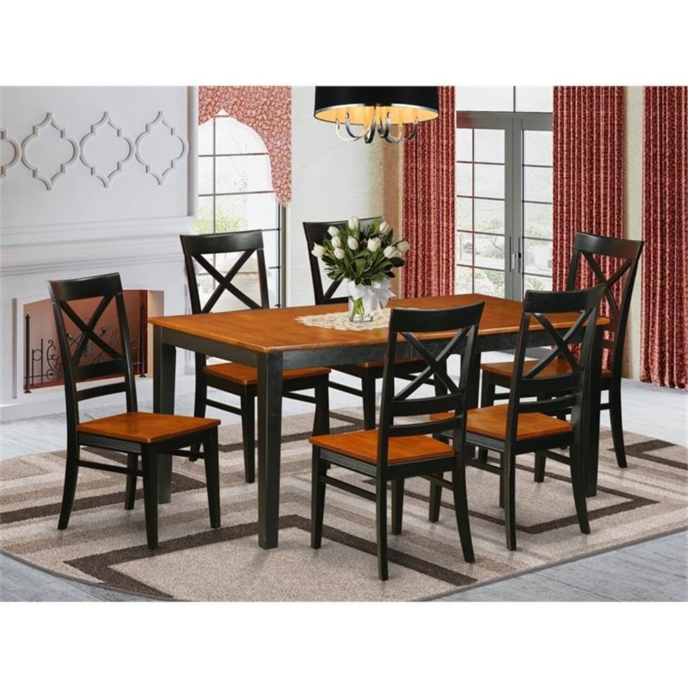 East West Furniture NIQU7-BCH-W 7 Piece Dining Room Table Set Consist of a Rectangle Kitchen Table with Butterfly Leaf and 6 Dining Chairs, 36x66 Inch, Black & Cherry