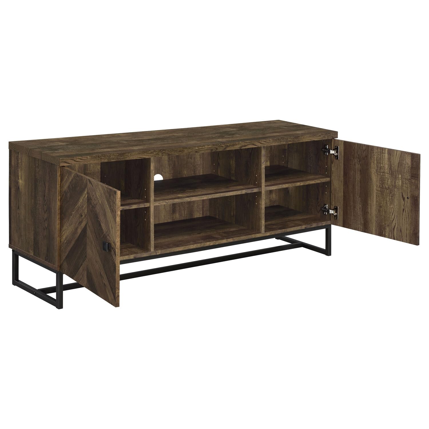 Coaster Home Furnishings Myles 2-Door TV Console with Adjustable Shelves Rustic Oak Herringbone
