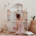 YFDZONE Dollhouse Bookshelf, Wooden Kids Bookshelve Children Doll House Toy Storage 3-Tier Bookcase for Books Gift for Girls Age