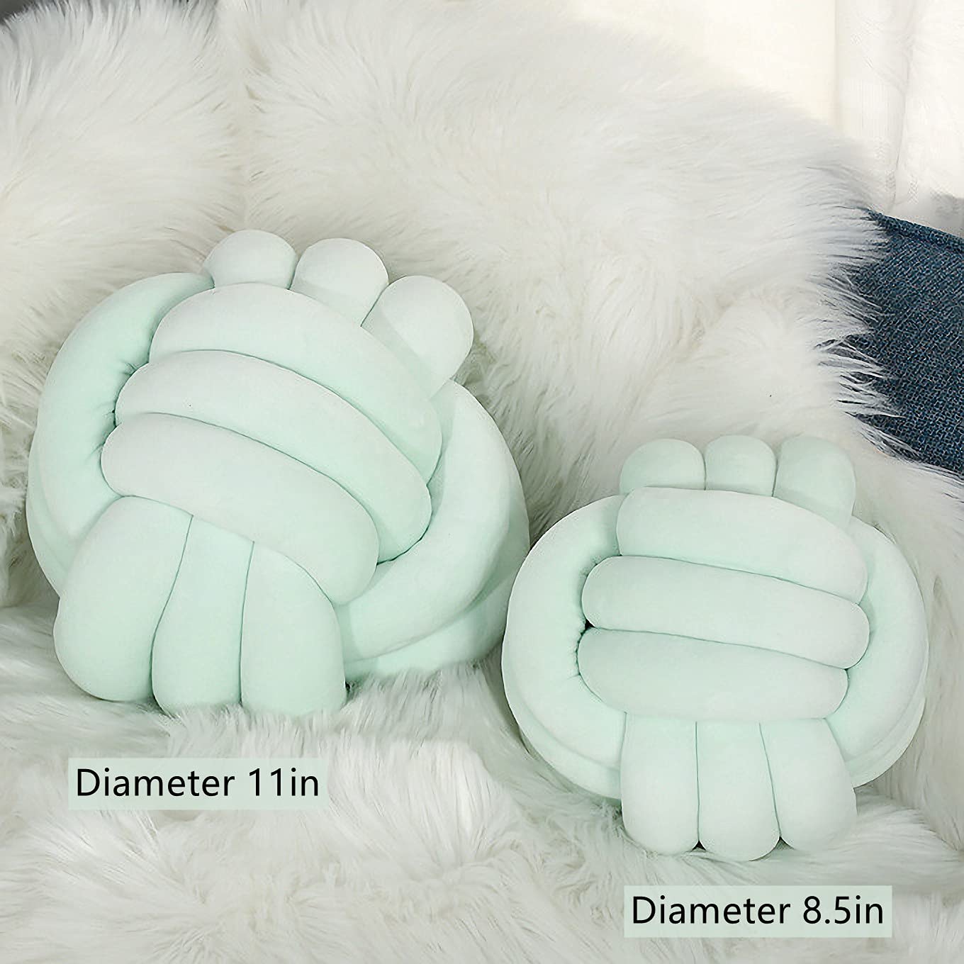 Knot Pillow Ball Round Cushion Pillows, Children Room Decoration Plush Toys Calming Stress Relief Toy (Mint,11In/28Cm)