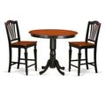East West Furniture TRCH3-BLK-W 3 Piece Counter Height Dining Table Set Contains a Round Wooden Table and 2 Kitchen Dining Chairs, 42x42 Inch, Black & Cherry