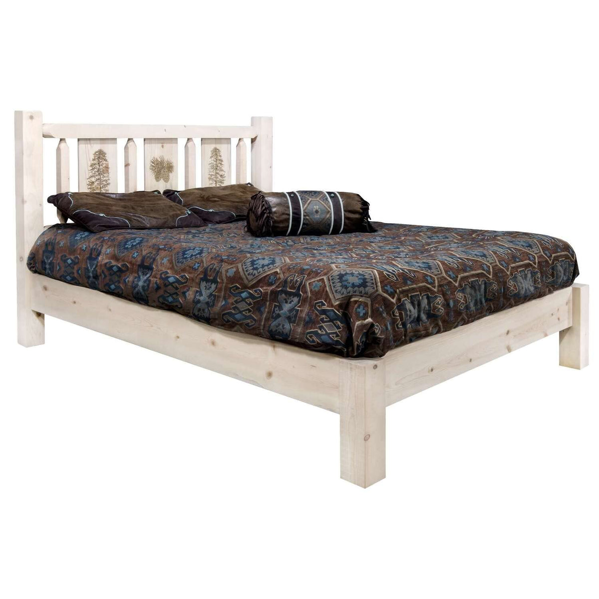 Montana Woodworks Pine Tree Design Engraved Platform Bed (Twin: 81 in. L x 46 in. W x 47 in. H (178 lbs.))