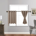 Jiuzhen Short Curtains Kitchen Half Window Blackout Curtains With Tiebacks For Baseroom Shadows, Grommet Curtains For Living Room, Set Of 2 Window Curtain Panels, 52 X 30 Inch Length,Taupe
