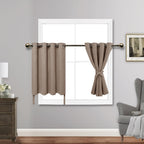 Jiuzhen Short Curtains Kitchen Half Window Blackout Curtains With Tiebacks For Baseroom Shadows, Grommet Curtains For Living Room, Set Of 2 Window Curtain Panels, 52 X 30 Inch Length,Taupe