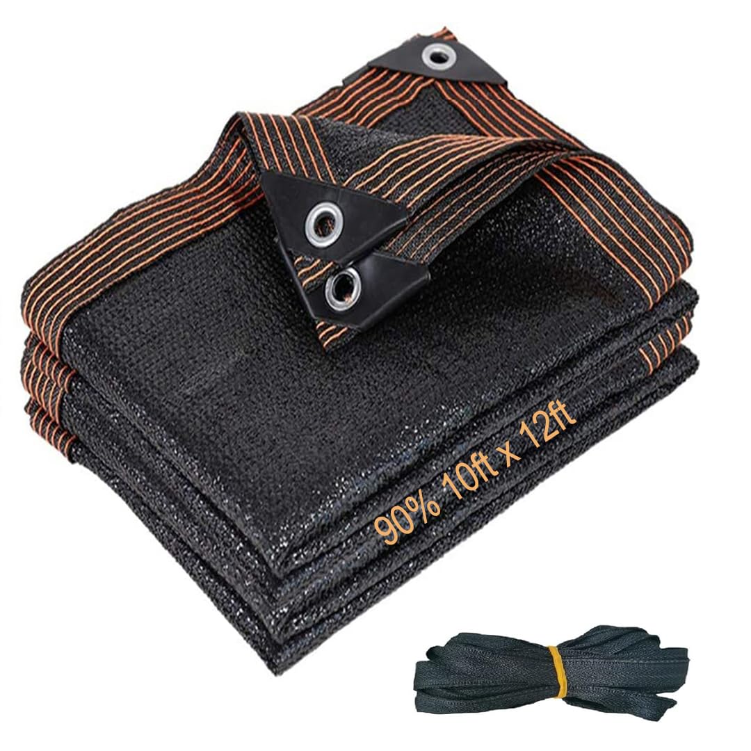 90% Shade Cloth For Garden, 10Ft X 12Ft Outdoor Shade Fabric Mesh Tarp With Grommets, Uv Resistant Sun Shade Netting For Plants,