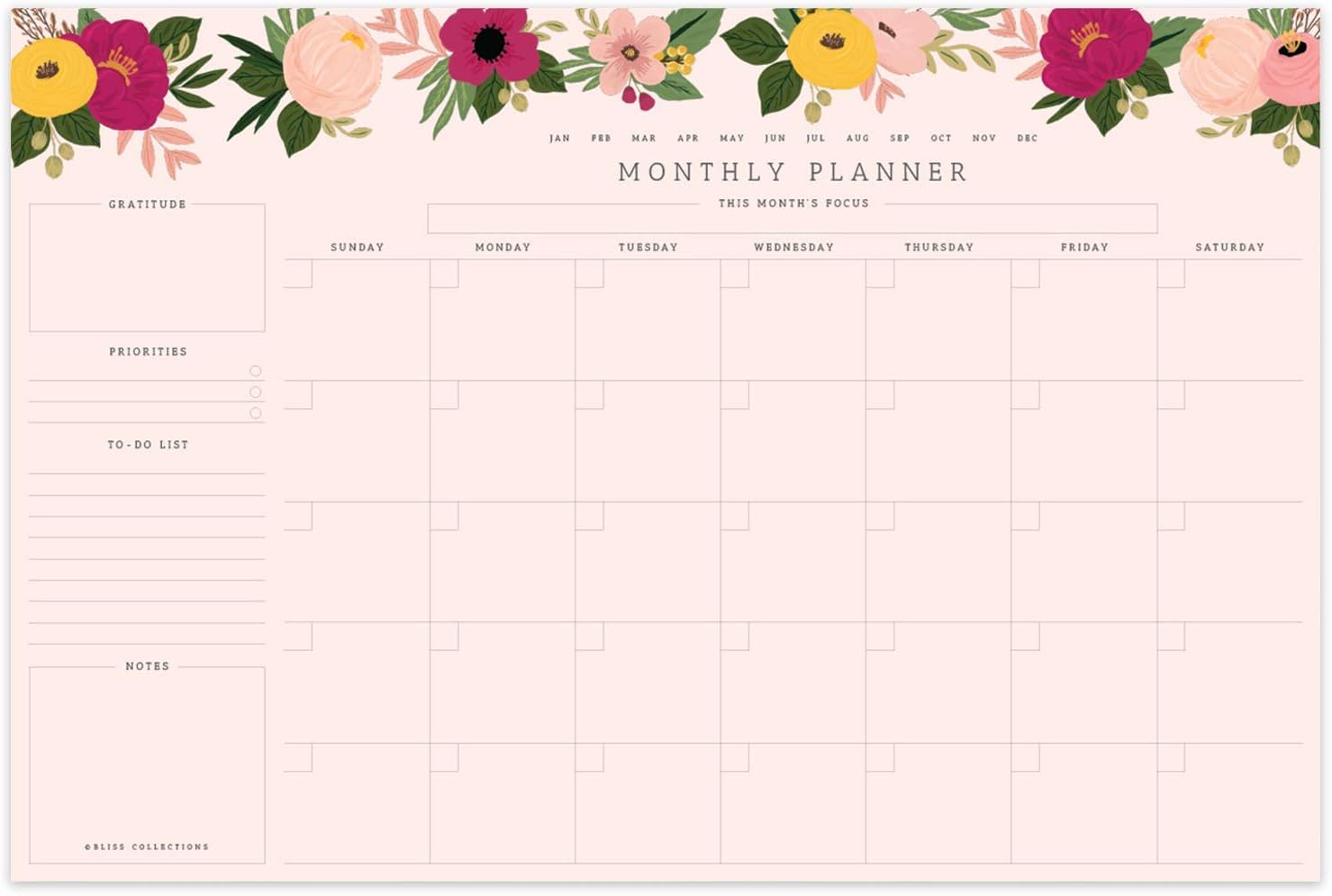 Bliss Collections Monthly Planner, Productive Af, Undated Desk Calendar And Planner For Organizing And Scheduling Tasks, Product