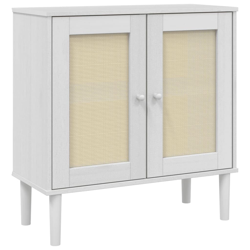 vidaXL SENJA White Sideboard with Solid Pine Wood and UV Varnish Finish, Features Rattan Look and Multiple Compartments for Storage - 31.5x13.8x31.5