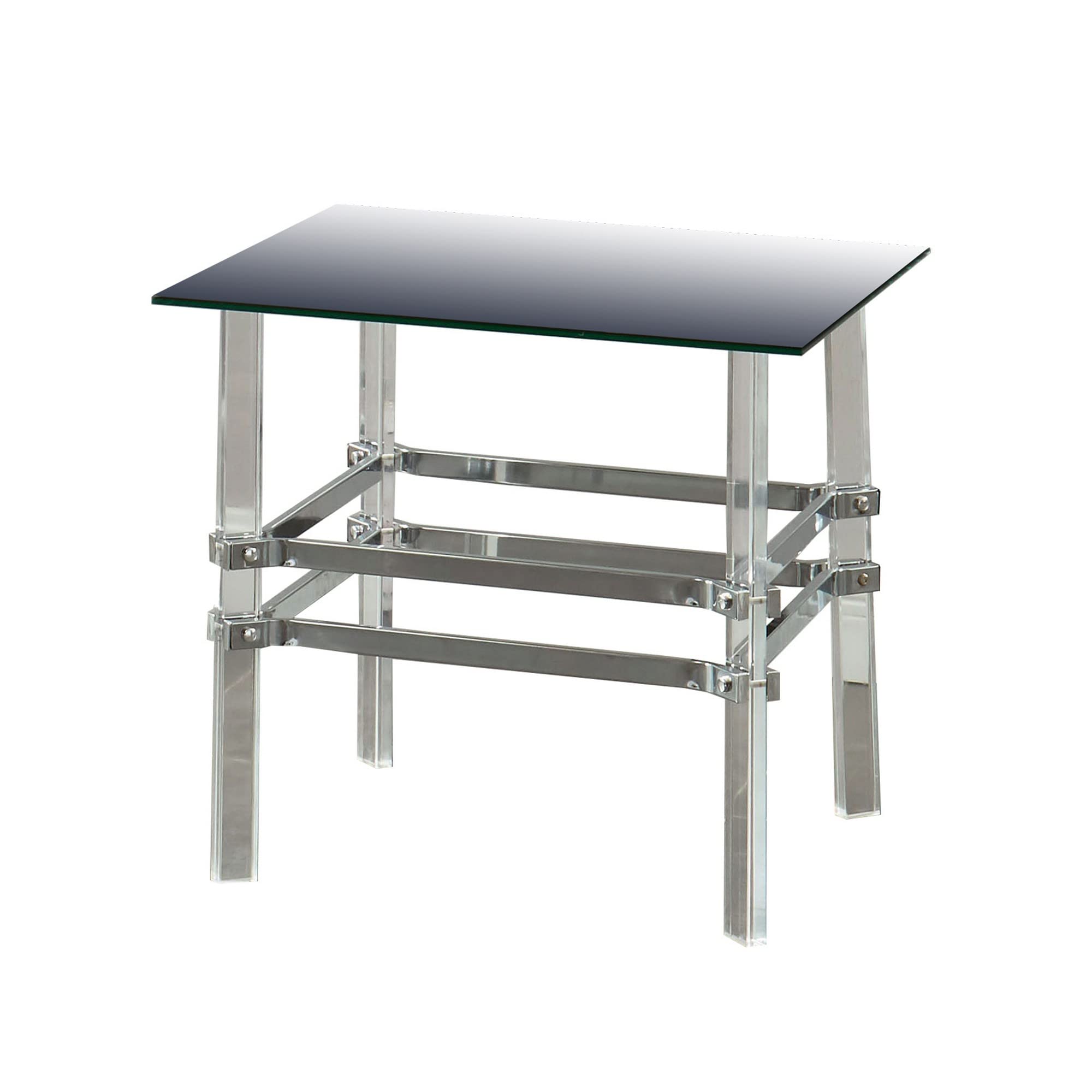 Benjara, Silver And Clear Square Glass And Metal End Table With Tubular Legs