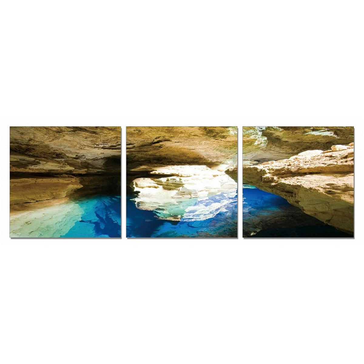 HomeRoots Decor Blue Grotto 3-Panel Photo On Canvas