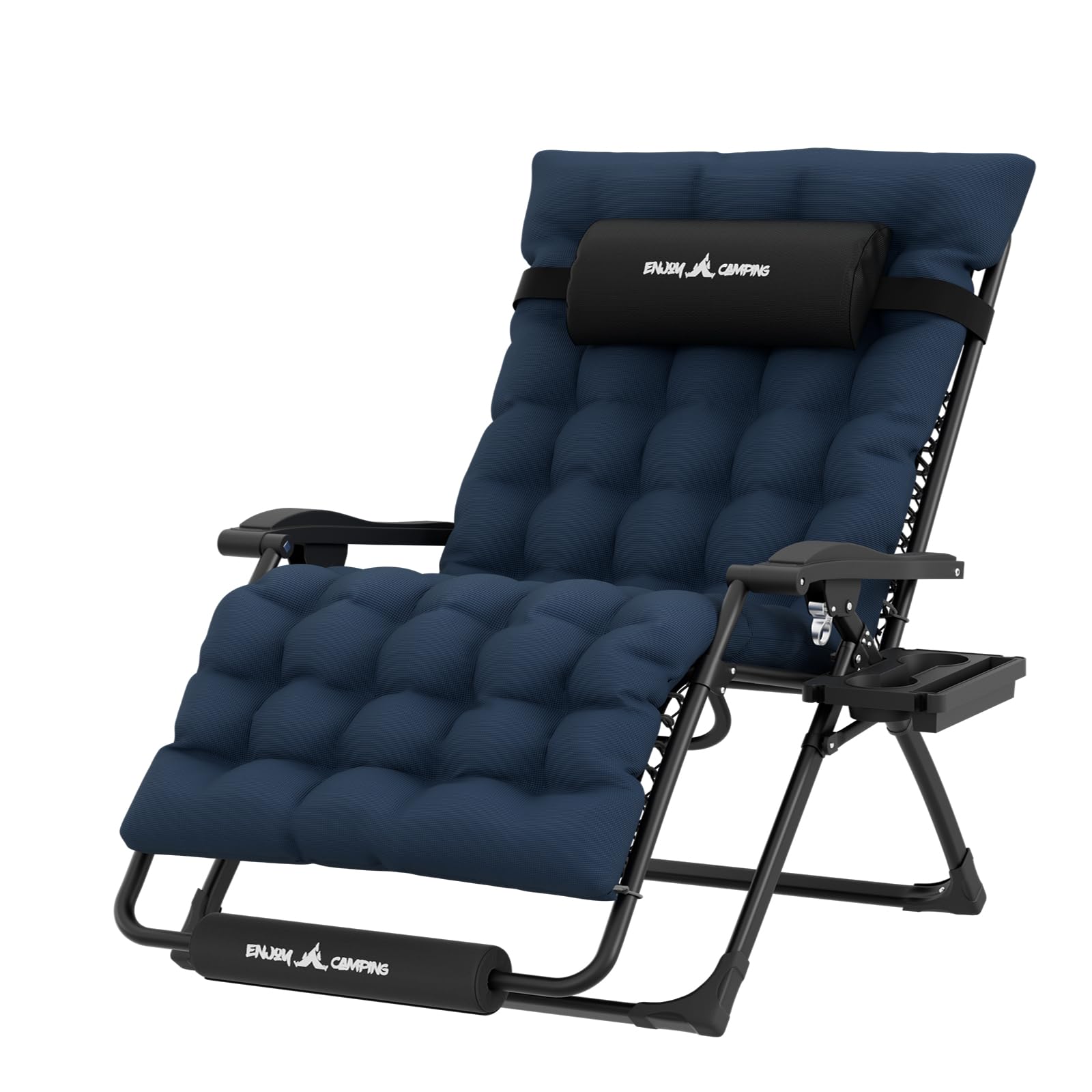 Udpatio Oversized Zero Gravity Chair, 33In Xxl Patio Reclining Chair With Cushion, Outdoor Folding Recliner With Pillows|Cup Holder|Foot Rest|Padded Headrest, Navy Blue, Support 500Lb