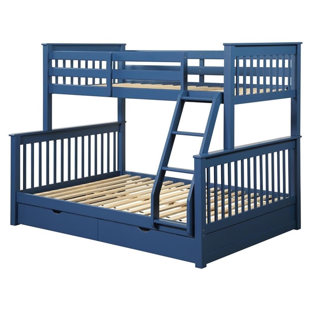 Acme Harley II Twin Over Full Wooden Bunk Bed with 2 Drawers in Navy Blue