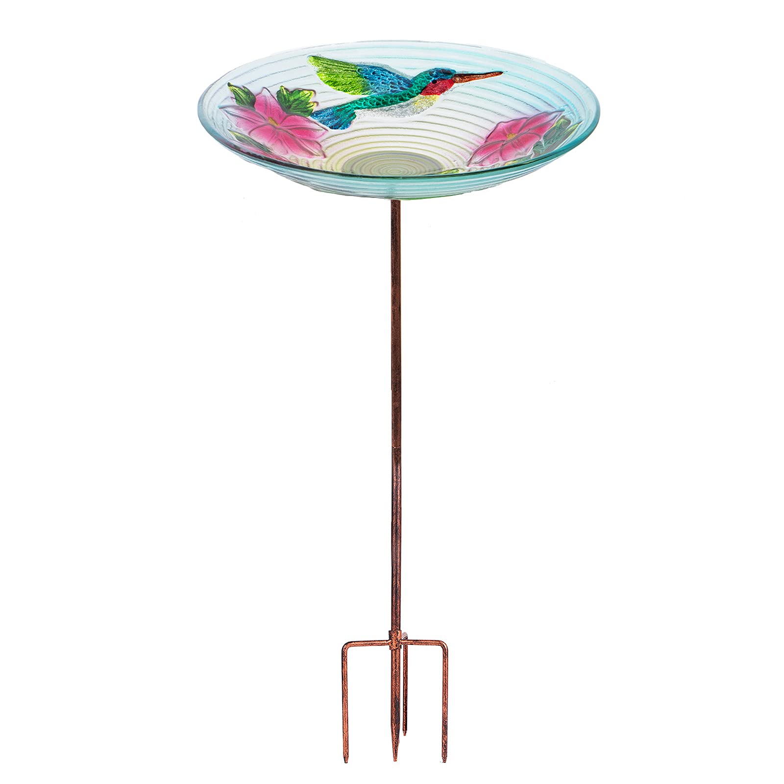 Mumtop Glass Bird Bath, Garden Outdoor Birdbaths Birdfeeder With Metal Stake Hummingbird