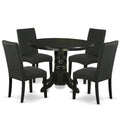 East West Furniture Shdr5-Blk-24 5 Piece Dinette Set For 4 Includes A Round Kitchen Table With Pedestal And 4 Black Color Linen Fabric Upholstered Parson Chairs, 42X42 Inch, Black