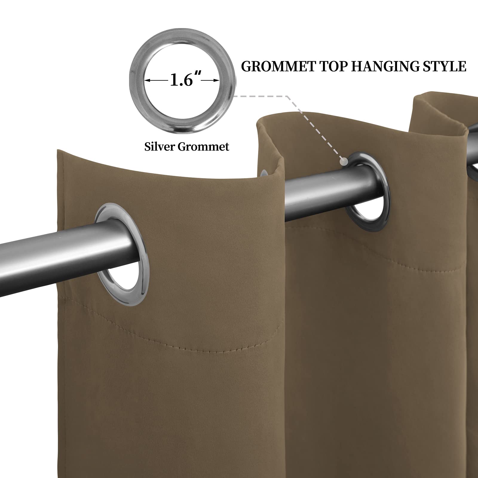 Easy-Going Blackout Curtains For Bedroom, Solid Thermal Insulated Grommet And Noise Reduction Window Drapes, Room Darkening Curtains For Living Room, 2 Panels (52X96 In,Natural)