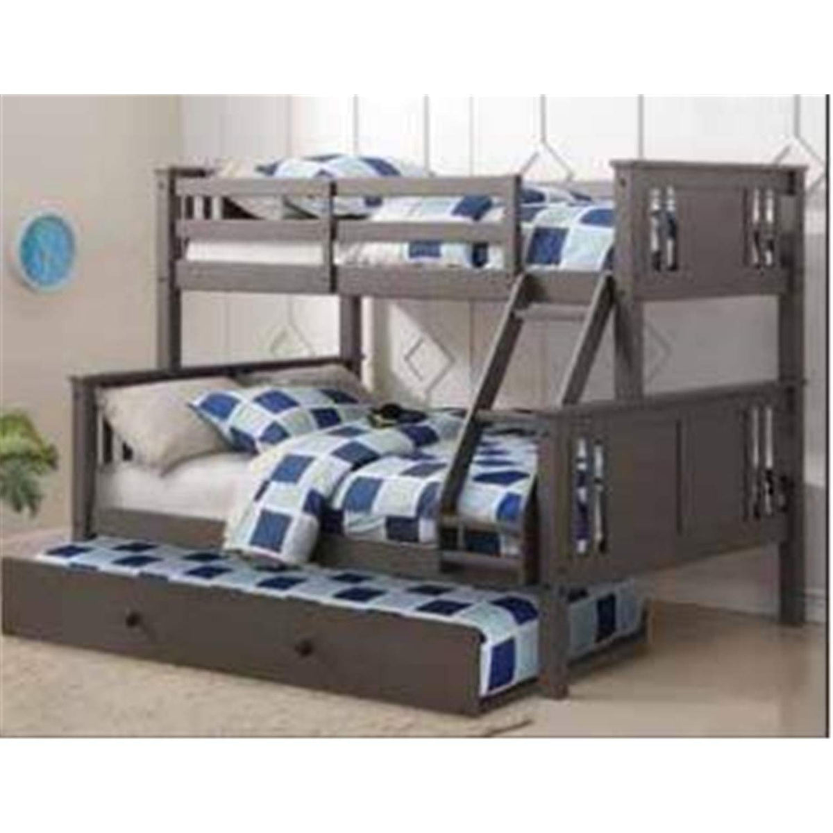 Donco Kids Twin/Full Princeton Bunk Bed In Slate Grey W/Twin Trundle Bed