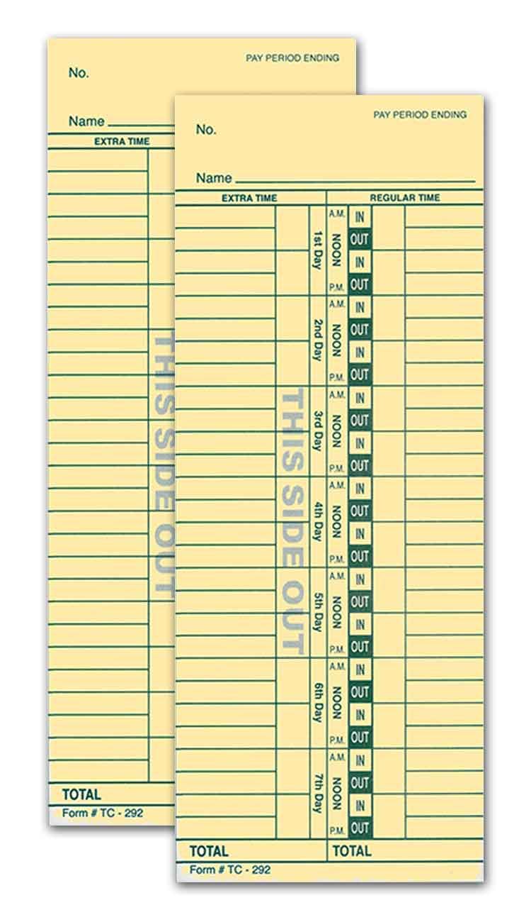 Time Clock Cards (2-Sided) (Manual Style) (3.5 Inches X 9 Inches) (Green) (250 Per Pack)