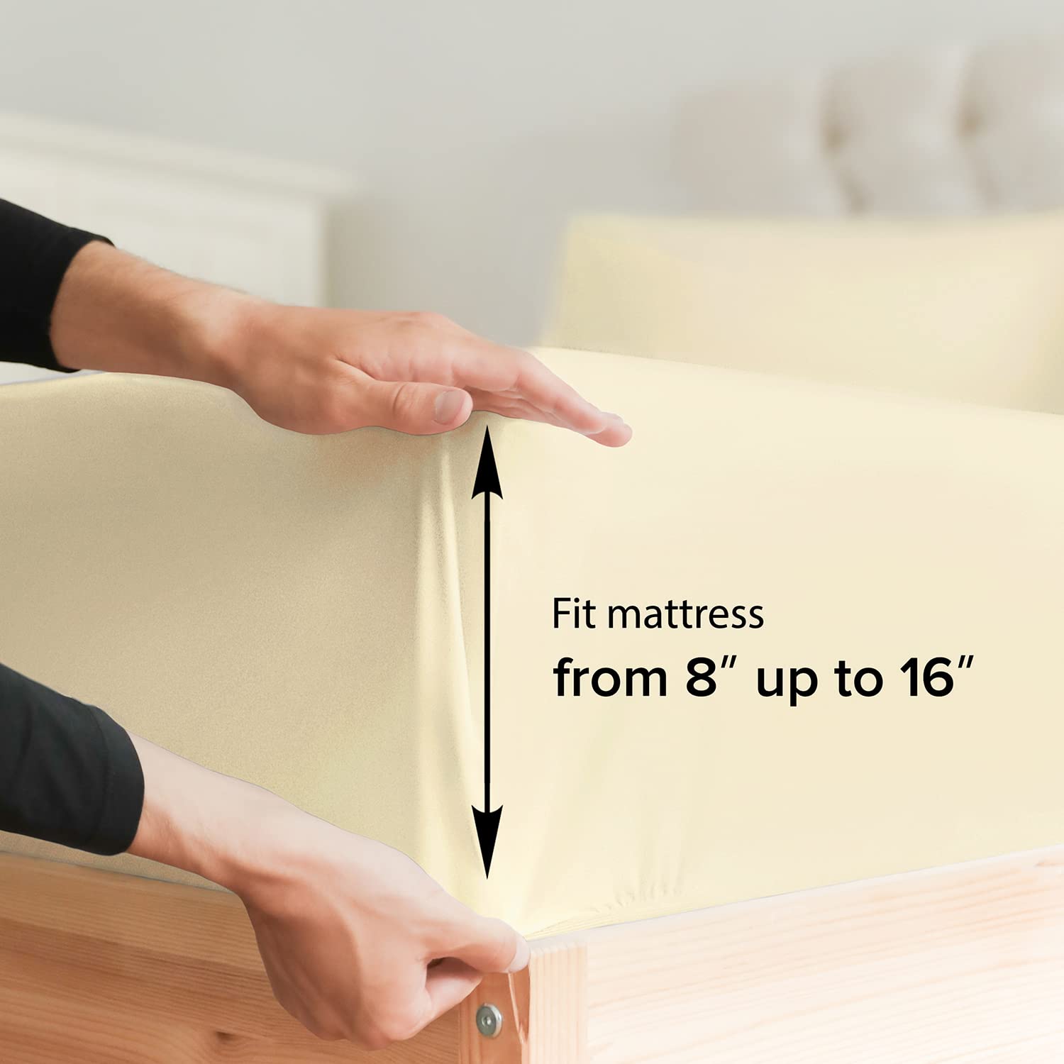 Twin Xl Size Fitted Bed Sheet - Hotel Luxury Single Fitted Bottom Sheet Only - Fits Mattress Between 8 To 16 Inches - Deep Pockets, Extra Soft & Wrinkle Free - Comfy Breathable & Cooling - Off White