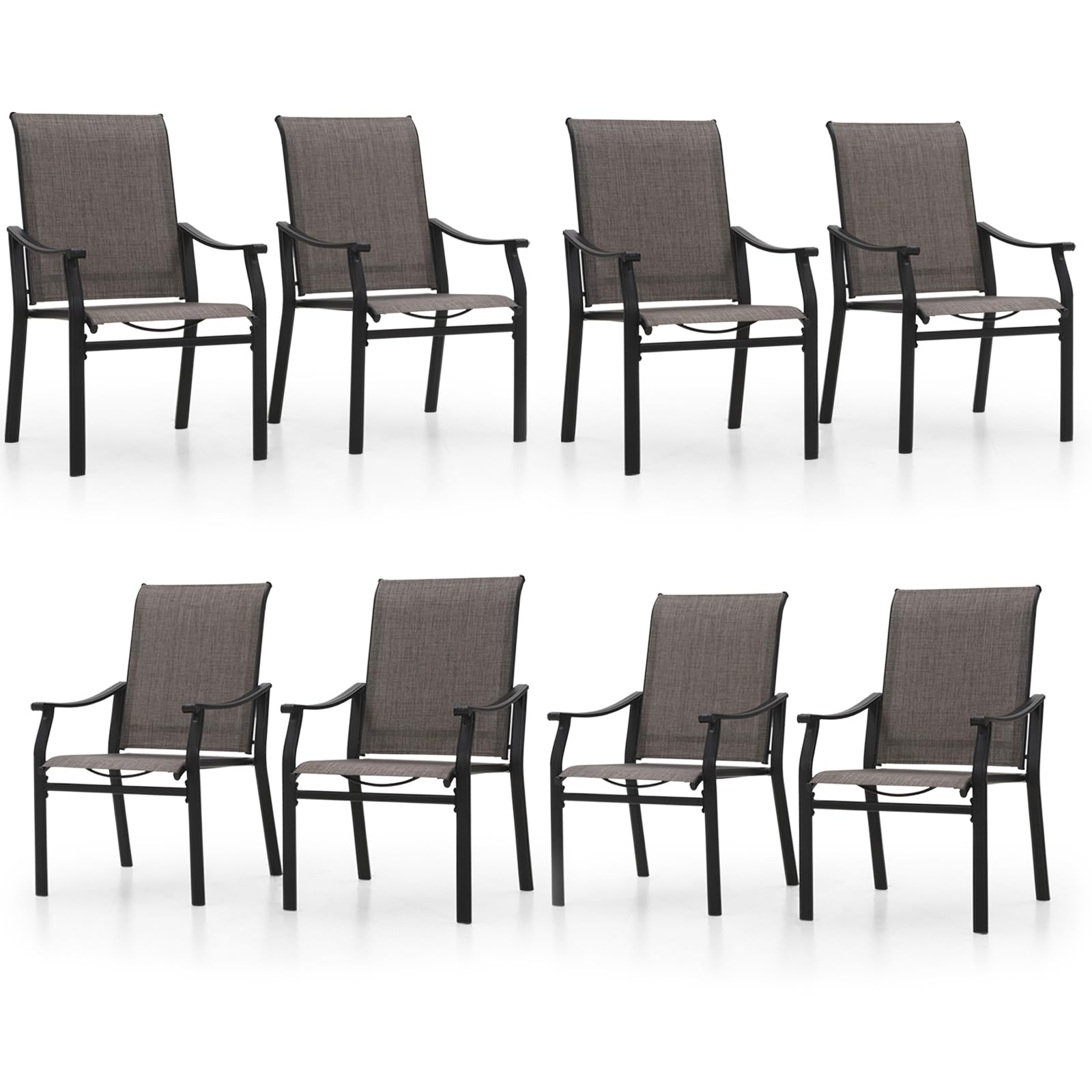 Phi Villa Outdoor Dining Chairs Set Of 8, Breathable Textilene Fabric And Metal Frame With Backrest And Armrest,Quick-Dry And Ru