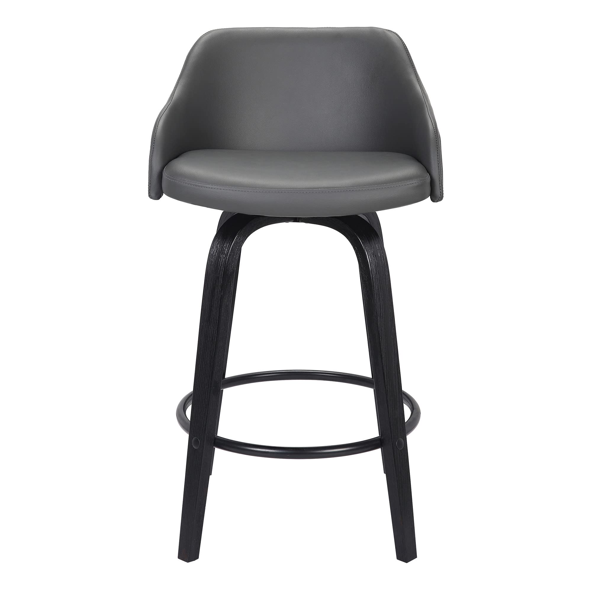 HomeRoots Black Steel,Faux Leather,Plywood 30â€ Gray Swivel Faux Leather Black Wooden Bar Stool