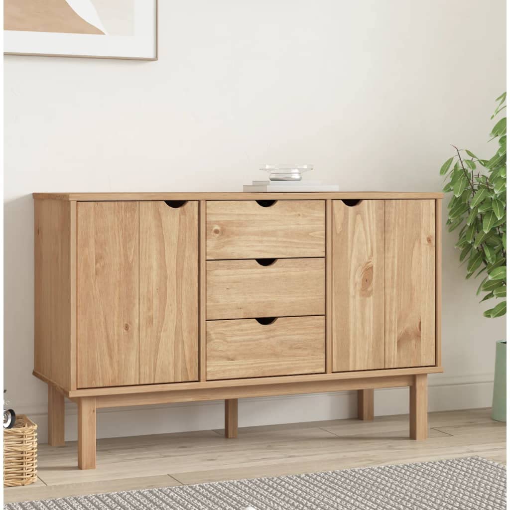 vidaXL Solid Pine Wood OTTA Sideboard, Scandinavian Design, Brown, Storage Unit with 3 Drawers and 2 Compartments, 44.7&quot;x16.9&quot;x28.7&quot;, Product Weight 66.14 Pounds