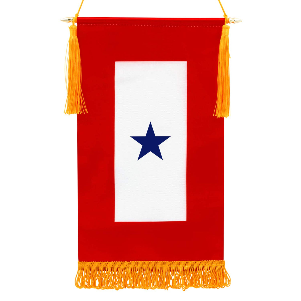 Anley Military Service Banner - Usa Family Member On Service One Blue Star - 15' X 8' Fringed Flag & Wooden Flagpole & Golden