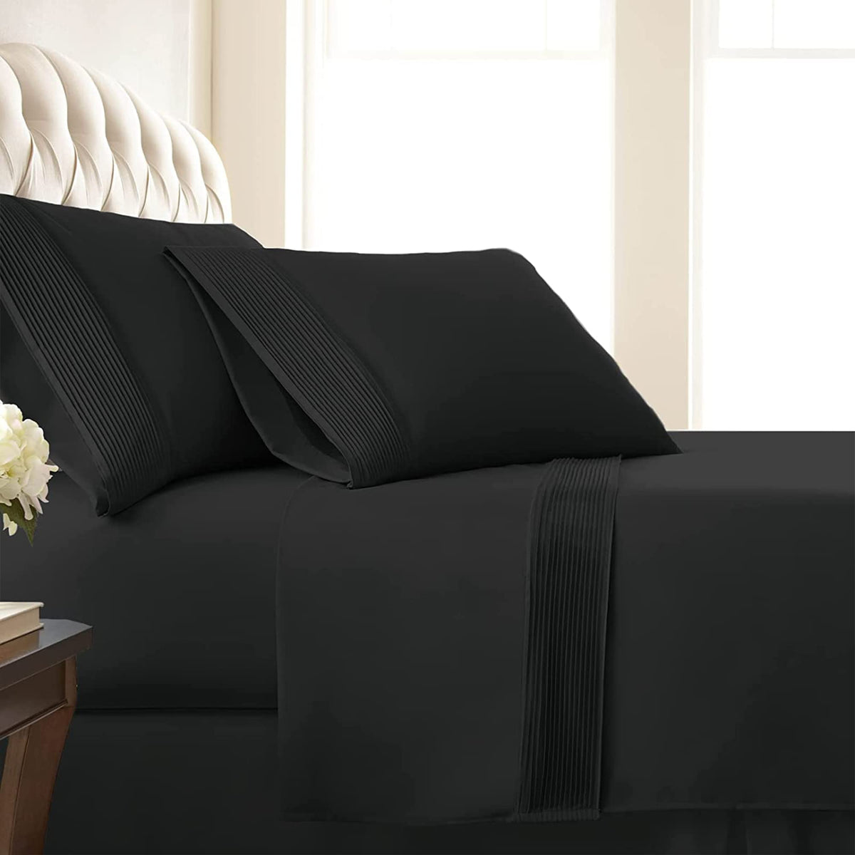 Southshore Fine Living Vilano Pleats, 4-Piece, 21-Inch Extra Deep Pocket Sheet Set, Full Sheets Set With Flat Sheets And Pillowc