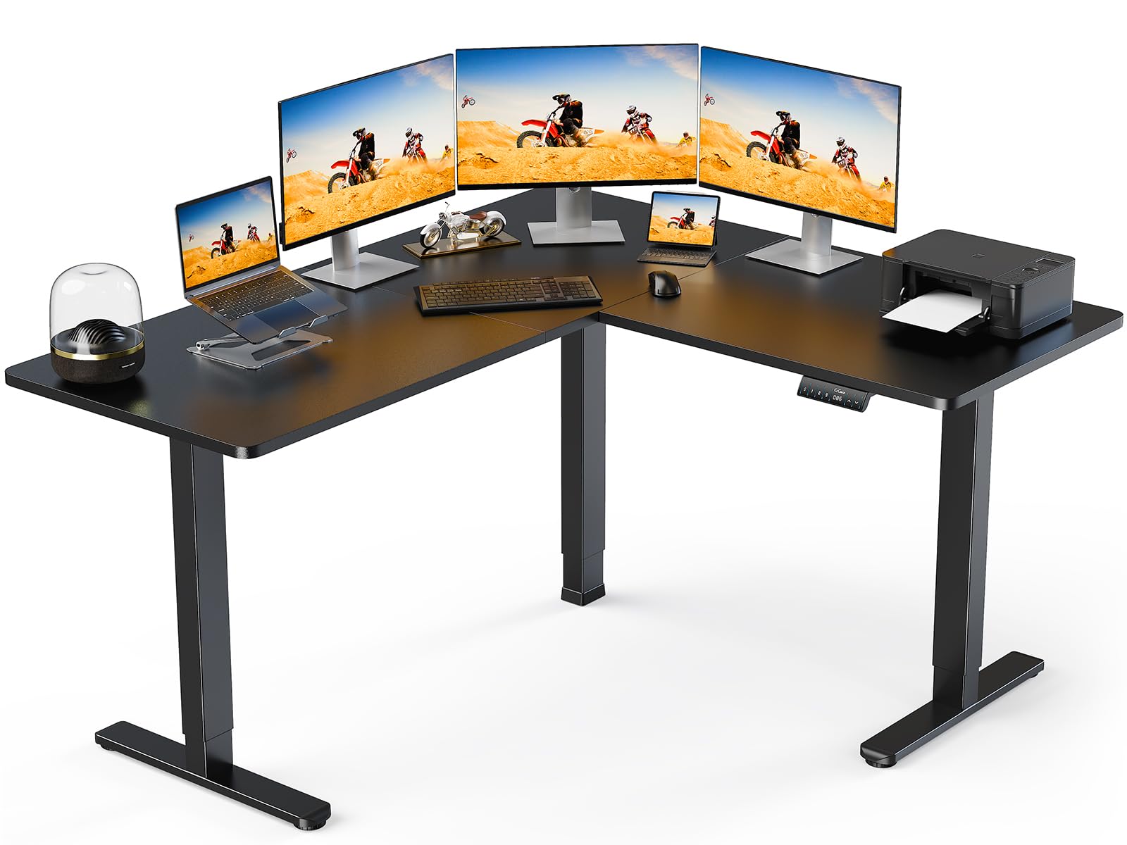 Ergear 63' X 55' Dual Motor L Shaped Standing Desk, Electric Height Adjustable, Extra Large Desktop, Interchangeable Installation Of Left And Right Desktops, Suitable For Home Office, Black