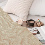 Miulee Beige Throw Blanket 3D Ribbed Jacquard Fleece Flannel Velvet Plush Decorative Bed Blanket (Throw, 50' X 70') - Super Soft, Lightweight, Warm And Cozy For Couch Sofa