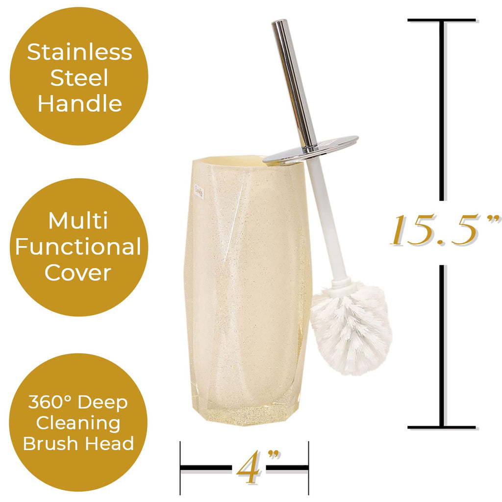 Faceted Toilet Brush, Durable Resin, Discreet Design, Stainless Steel Handle, For Stylish Bathroom Decor, Bronze, 4X16, Sold Ind