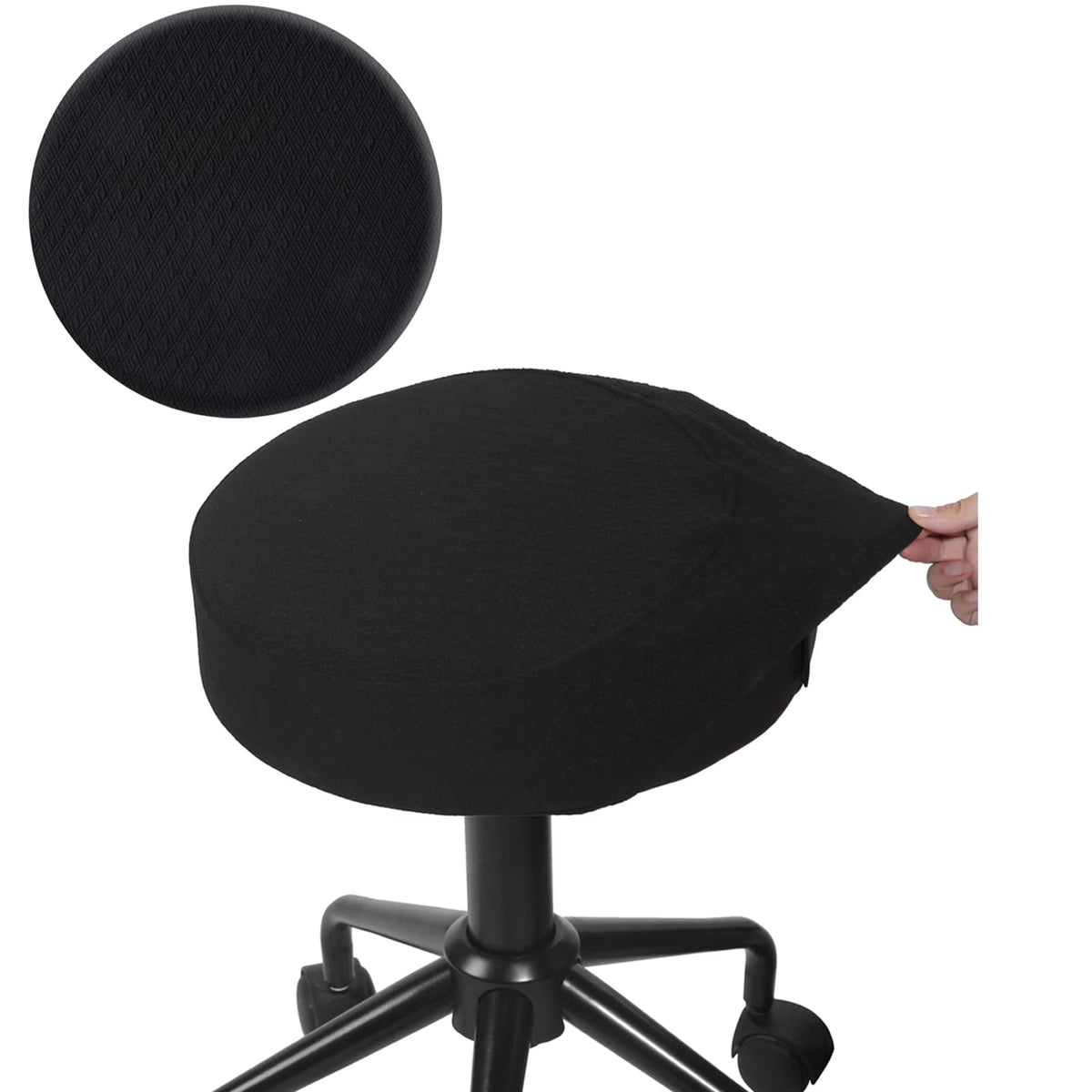 Buyue Bar Stool Covers, Luxury Fabric Dia.14-16' Round Crease-Resistant Stretchy Washable Jacquard Dustproof Stool Seat Slipcover, M-Black-1 Count