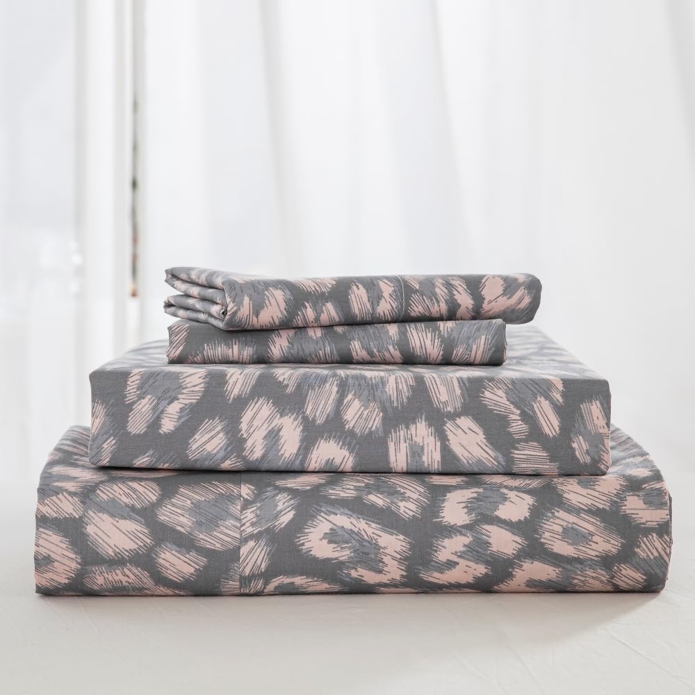 Dauaoto Twin Size Printed Sheets Set, 100% Cotton Bedding Sets, Up To 14' Deep Mattress, Modern Pattern Bedlinen Set, Leopard G