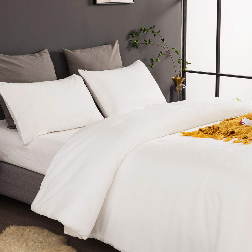Clothknow White Comforter Set California King White Velvet Bedding Comforter Sets Fluffy Comforter White Bedding Sets Soft White Comforter 3Pcs White Comforter Sets Cal King