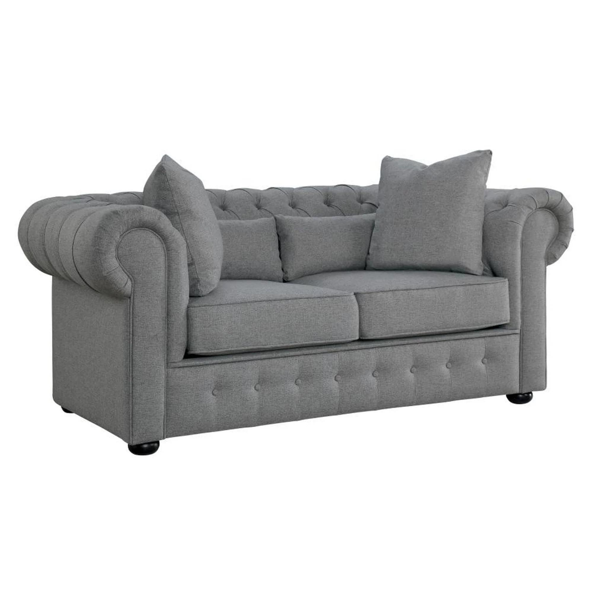 Benjara Benzara Button Tufted Loveseat, Gray