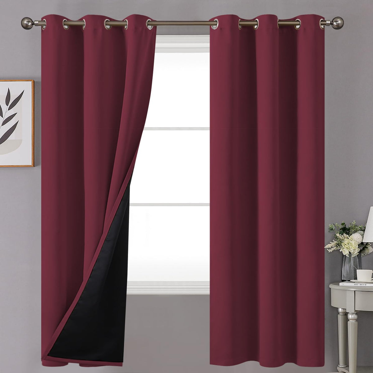 Youngstex 100% Blackout Curtains For Bedroom 72 Inches Length, Double Layer Full Light Blocking Thermal Insulated Window Drapes