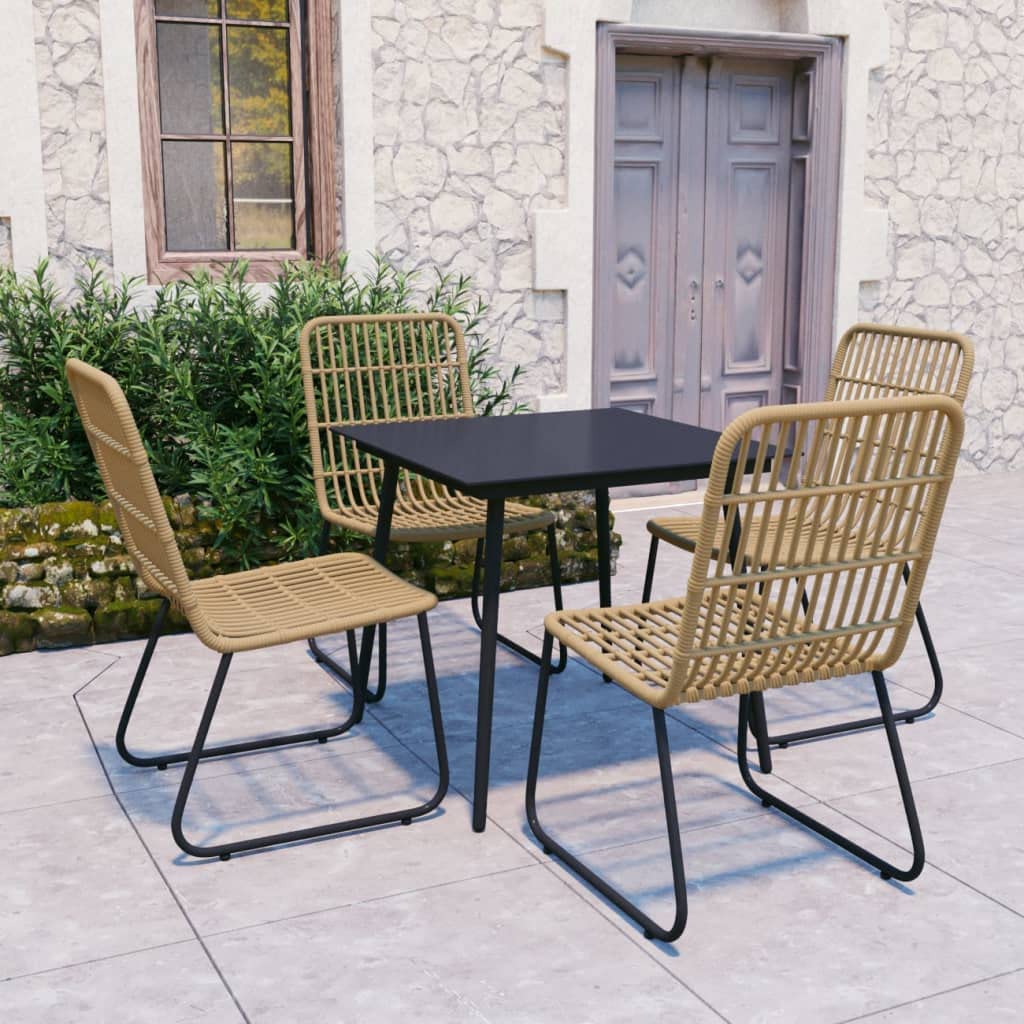 vidaXL Modern Patio Dining Set with Poly Rattan Seats, Glass Tabletop, and Steel Frame – Outdoor Furniture Set in Oak and Black