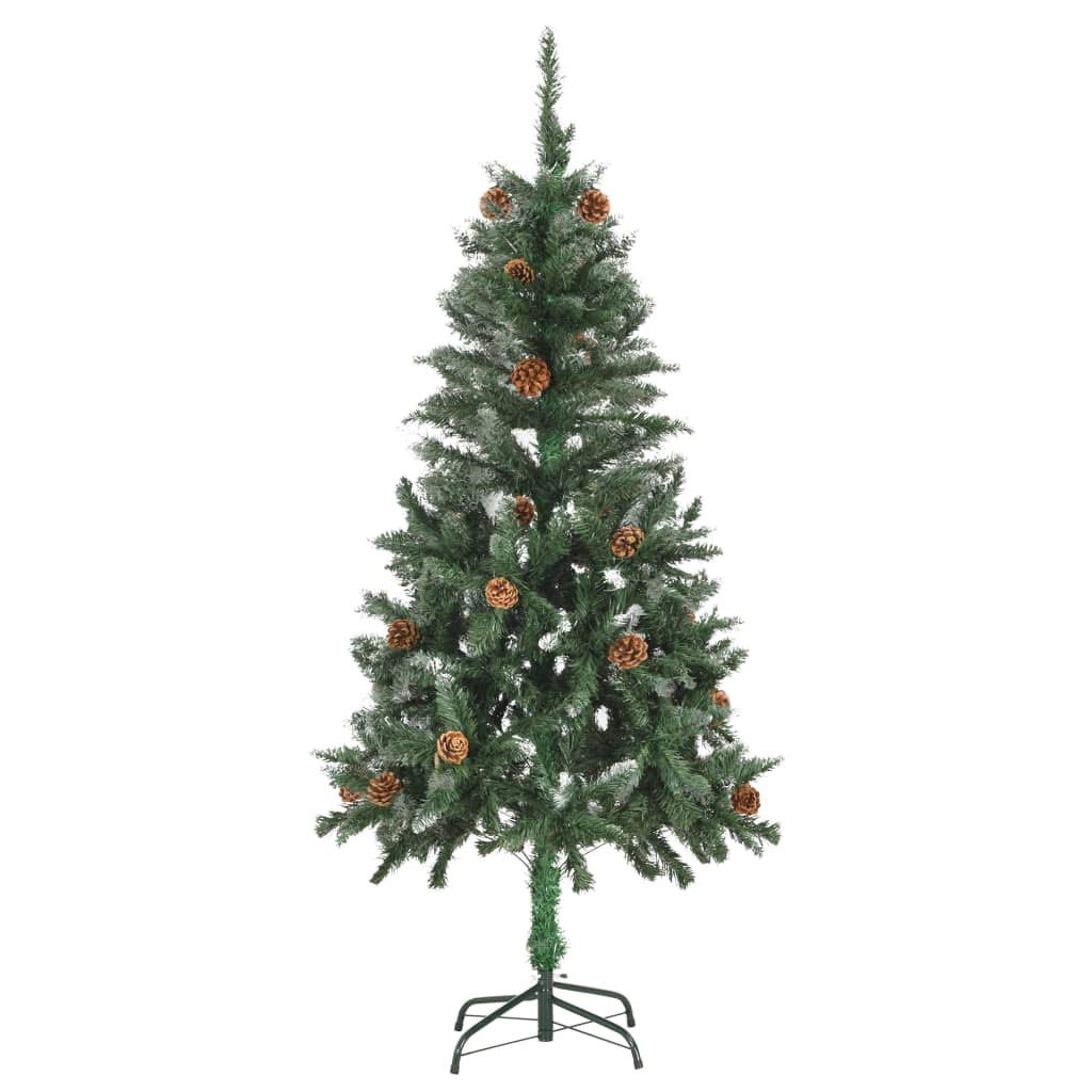 Vidaxl Green And White Artificial Christmas Tree With Led Lights, Ball Set And Pine Cones, 59.1-Inch Height With Usb Connection
