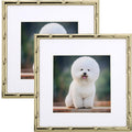 YiPinYin 6x6 Sqaure Gold Metal Picture Frame With Mat for 4x4 Set of 2, Bamboo Detail Designs Gold Plated Photo Frames 4x4
