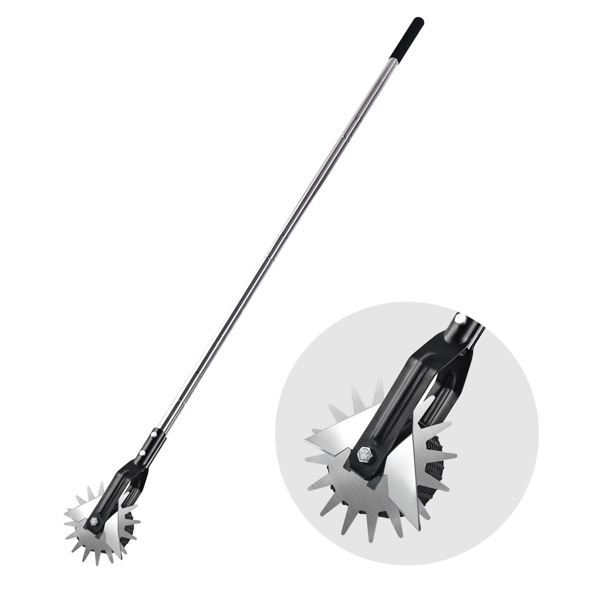 Baraystus Wheel Rotary Edger, Rotary Shear, Sidewalk Manual Lawn Edger, Strong 3 Sections Stainless Steel Handle With Cushion Gr