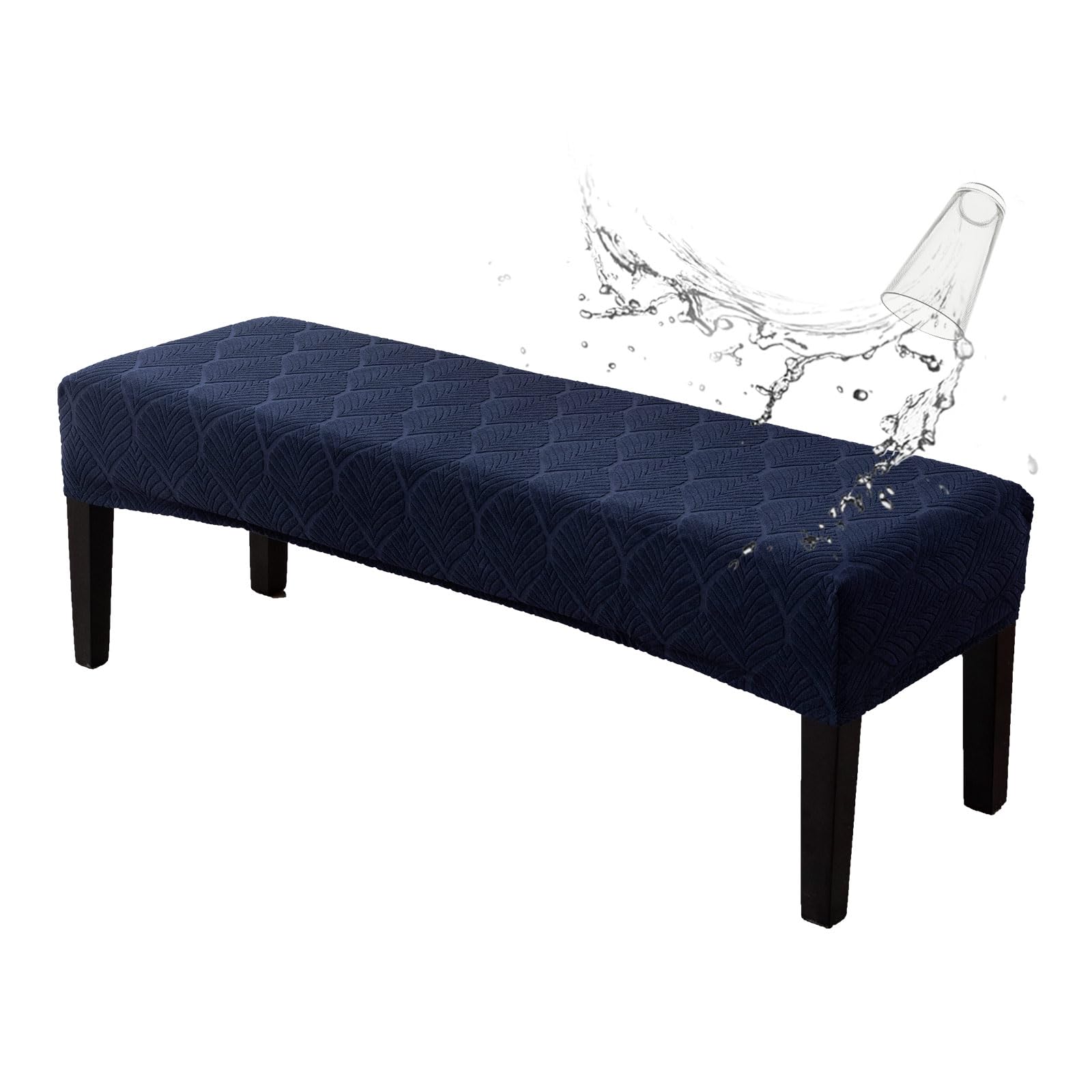 Waterproof Dining Room Bench Covers, Stretch Jacquard Bench Seat Protector Cover, Rectangular Bench Cover For Bedrooms, Living Rooms, Kitchens, Removable, Washable (Navy Blue)