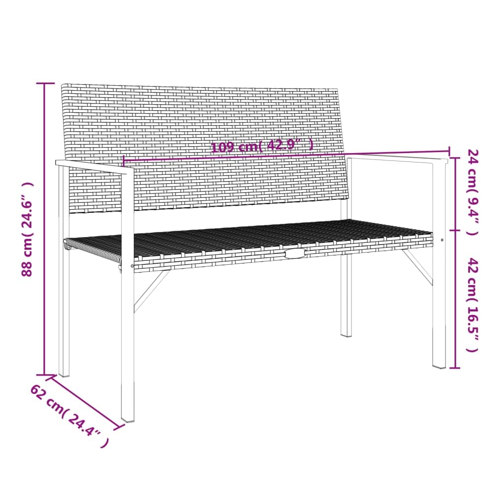 vidaXL 2-Seater Patio Bench in Gray- Robust Frame, Poly Rattan Material, Weather Resistant, Comfortable Seating with Armrests and Backrest, Great for Garden and Terrace