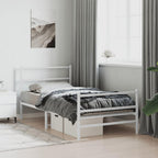 vidaXL White Metal Single Bed Frame with Headboard/Footboard for Bedroom - 39.4"x78.7" Mattress Support