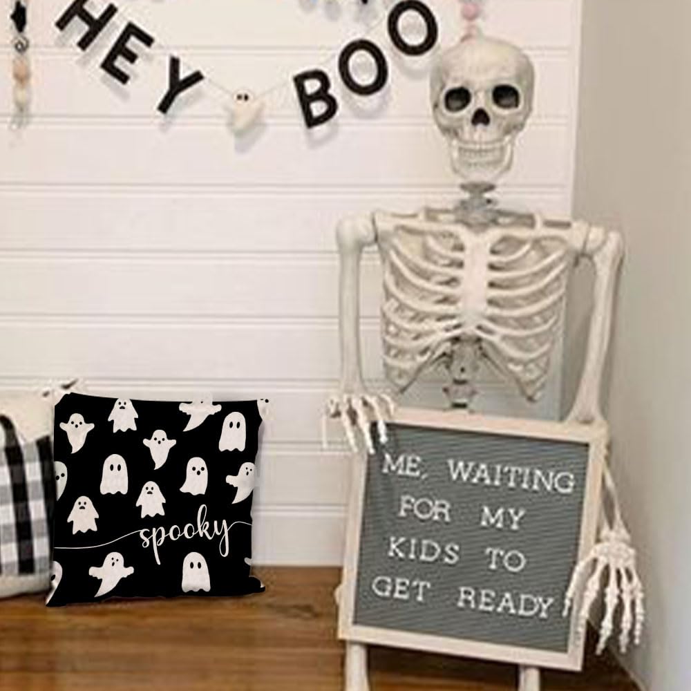 Jxzygmd Halloween Pillow Cover 18X18 Ghost Spooky Halloween Lumbar Pillow Covers Decorations Outdoor Halloween Pillows Decorativ