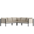 Flash Furniture Lea Indoor/Outdoor Sectional With Cushions - Modern Steel Framed Chair With Dual Storage Pockets, Black With Beige Cushions