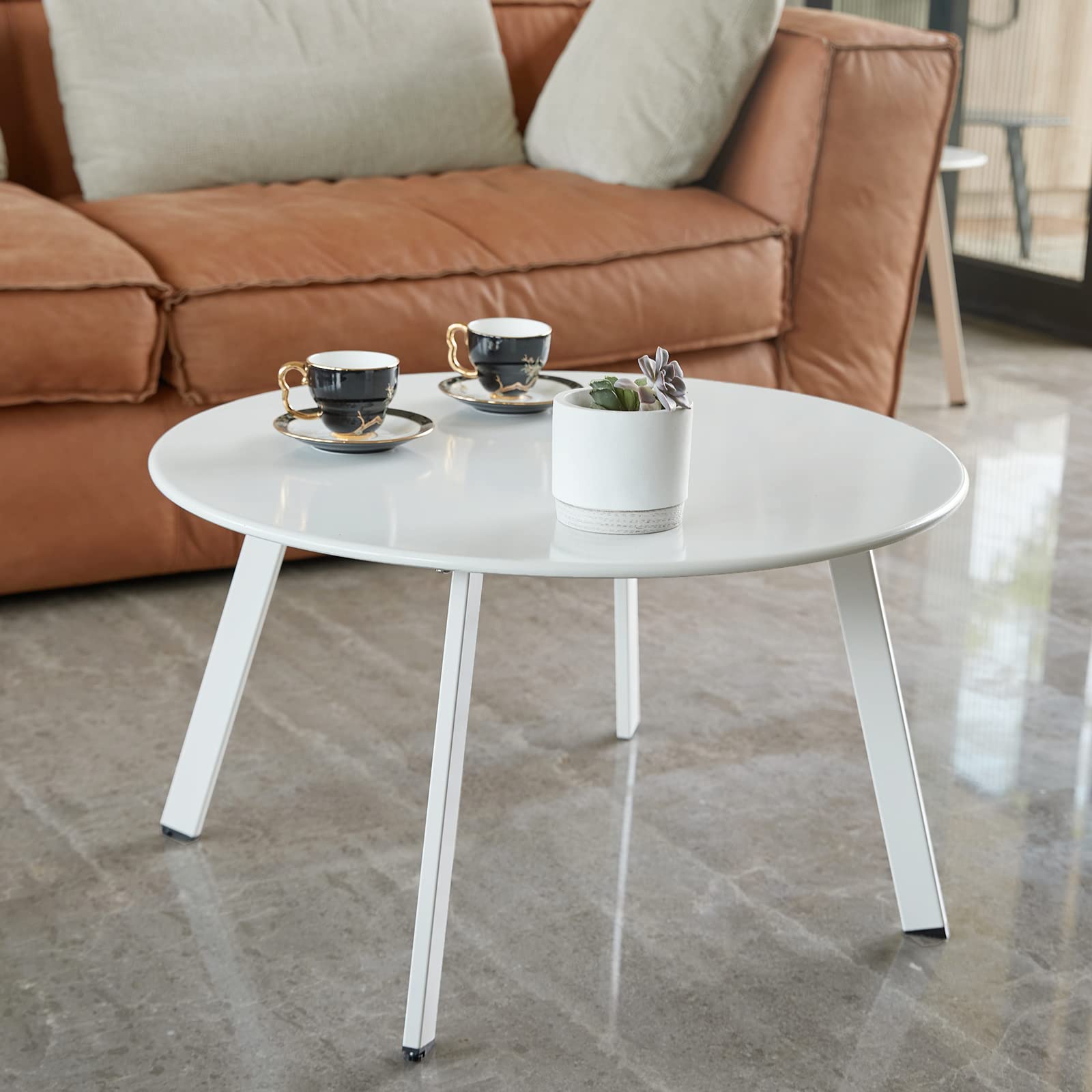 Juserox Patio Outdoor Coffee Table - Metal Steel Outdoor Round Table Weather Resistant Anti-Rust Outdoor Table (White)