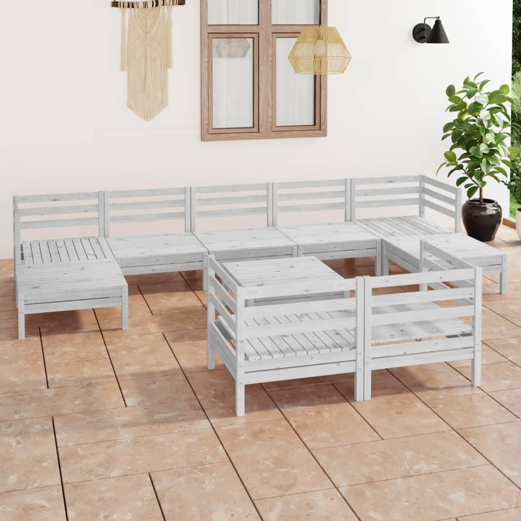 vidaXL 10-Piece Patio Lounge Set in White | Solid Pinewood Material | Durable Outdoor Furniture | Versatile Pallet Design | Includes Corner/Middle Sofas and Tables/Footstools