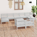 vidaXL 10-Piece Patio Lounge Set in White | Solid Pinewood Material | Durable Outdoor Furniture | Versatile Pallet Design | Includes Corner/Middle Sofas and Tables/Footstools