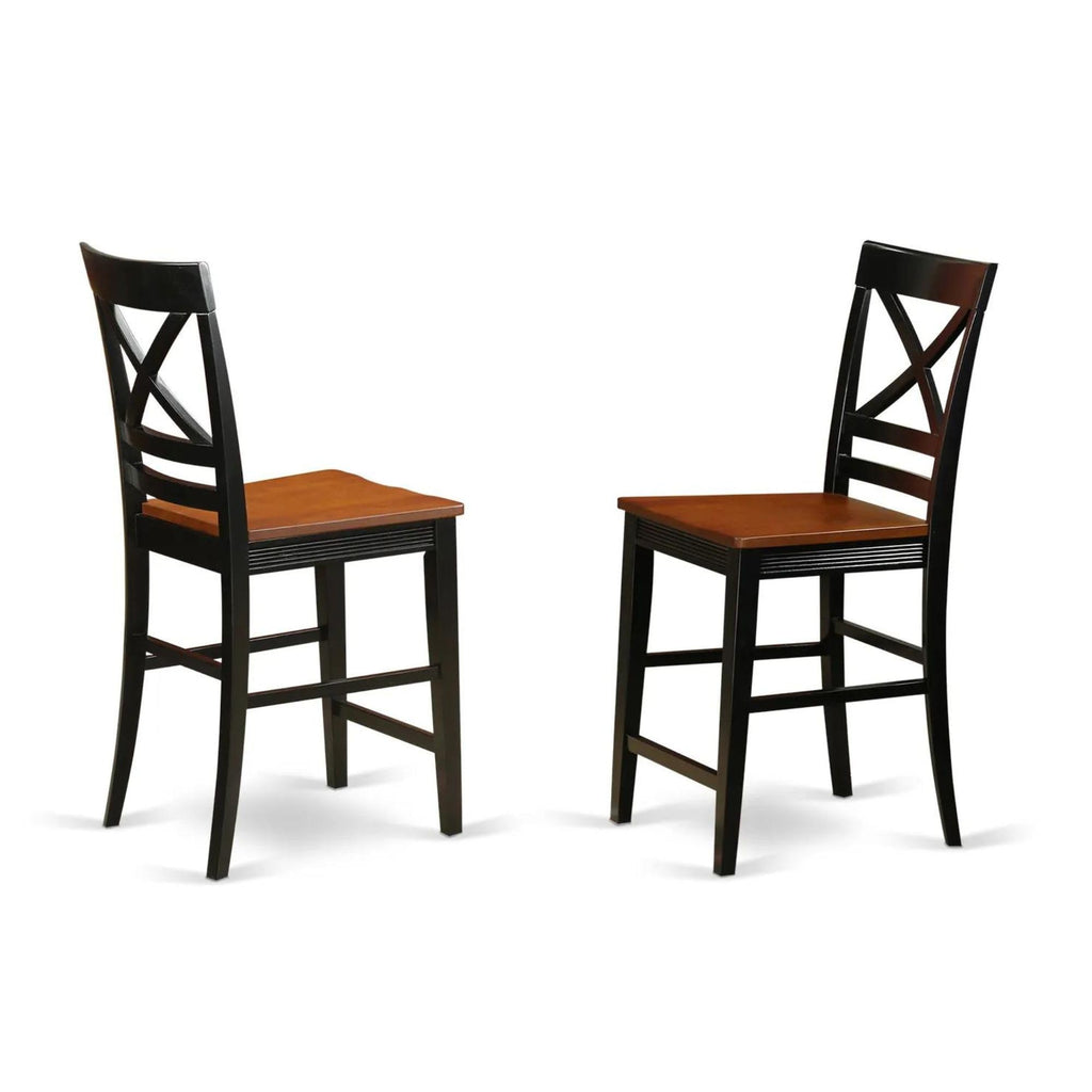 East West Furniture Quincy Counter Bar Stool-Pub Height Wooden Chairs, Set of 2, Black & Cherry